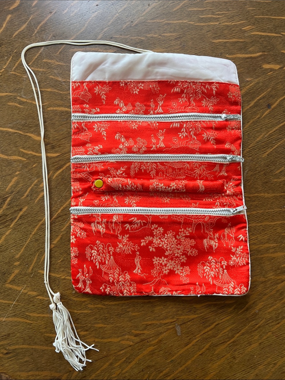 Red Floral Travel Jewelry Roll with Tassel